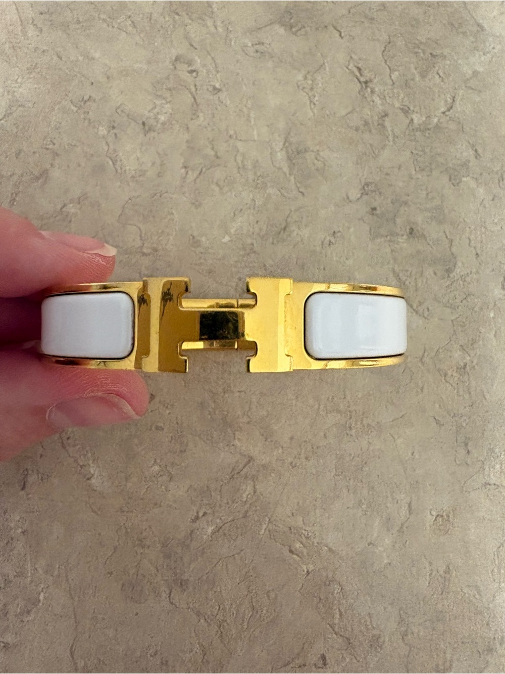 Hermes white/ gold clic clac H bracelet